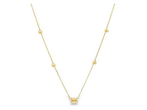 18K Yellow Gold Beaded Necklace with Interlocked Ring Charm